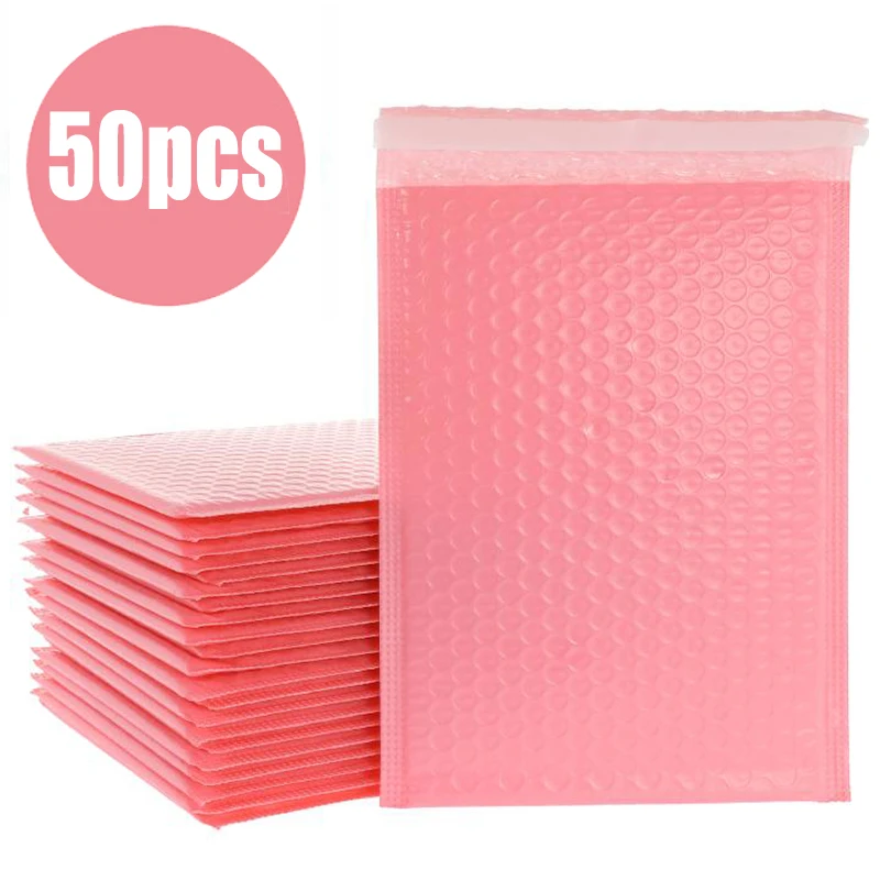 bolsas de envelope de espuma rosa auto selo mailers acolchoados envio envelopes com bolha bolsa de envio pacotes de presente bolsa 50 pecas lote 01