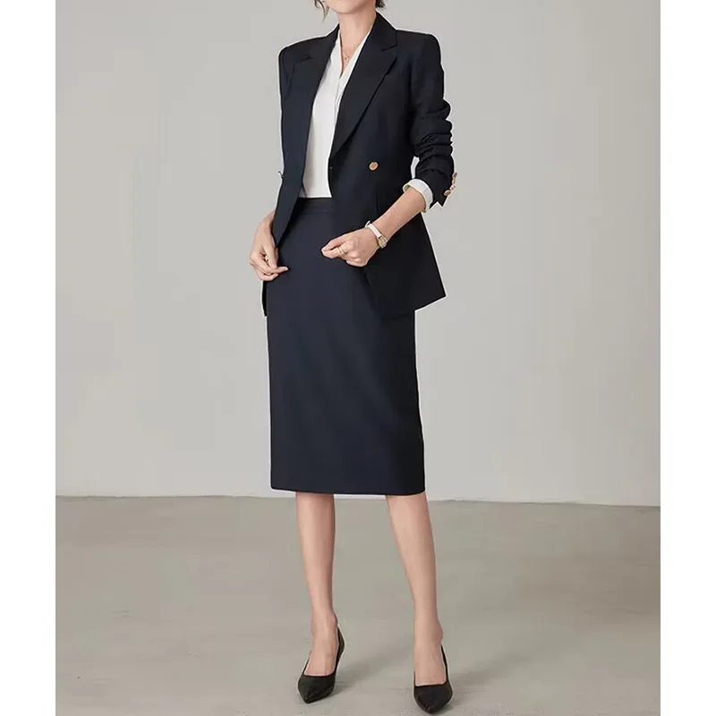 Allingentle Women's Suit Skirt 2 Piece 2-Button Blazer & Pants Fashion Skirt Suit for Casual Office Customize