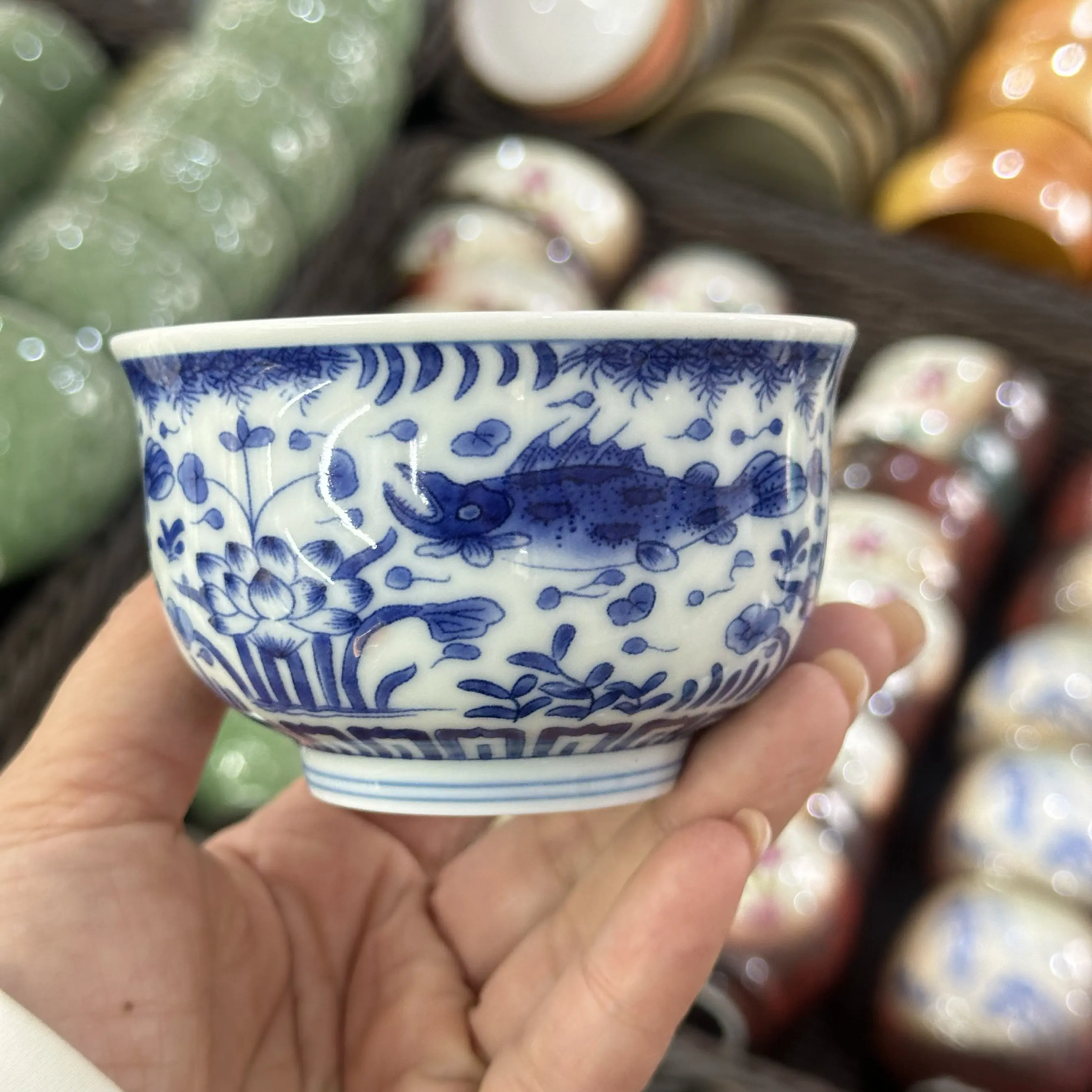 Jingdezhen Blue and White Fish and Algae Pattern Ceramic Cup Cup Single Cup Large Tea Bowl Tea Cup Water Cup Tea Drinking Cup