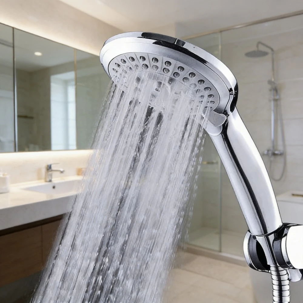 

High-quality rain shower head, five-mode round, bathroom shower rack + hose sleeve combination