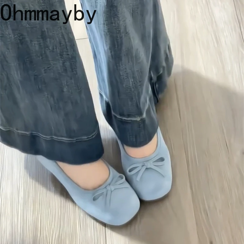 Spring Autumn Internal Elevation Women Mary Jane Shoes Ladies Outdoor Comfort Slip On Women's Butterfly-knot Ballet Shoes