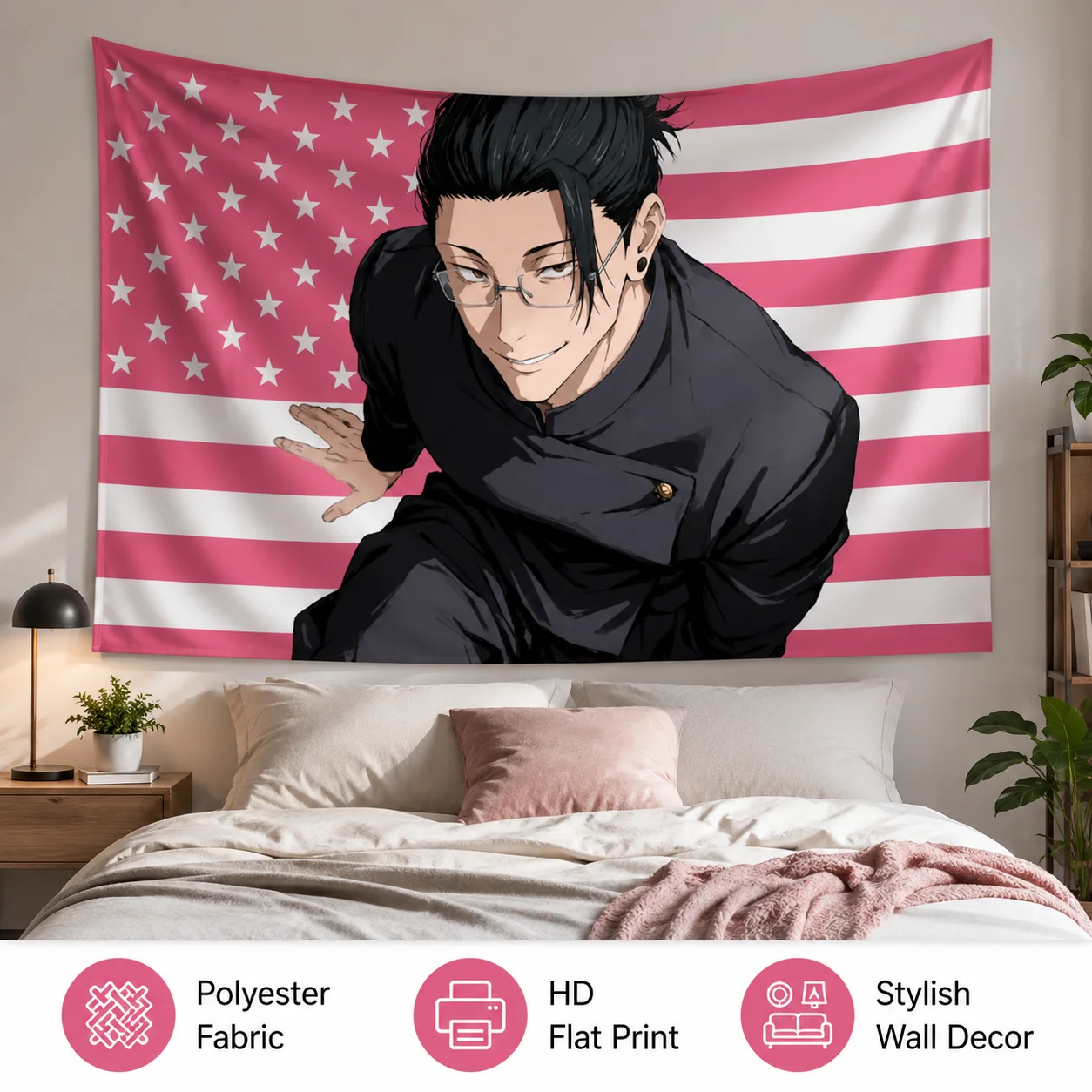 Tapiz PopStarMalachi B-Baron con estampado plano, estrellas rosas, rayas, bandera, decoración de pared para dormitorio de adolescentes, decoración estética para habitación, regalo para fanáticos