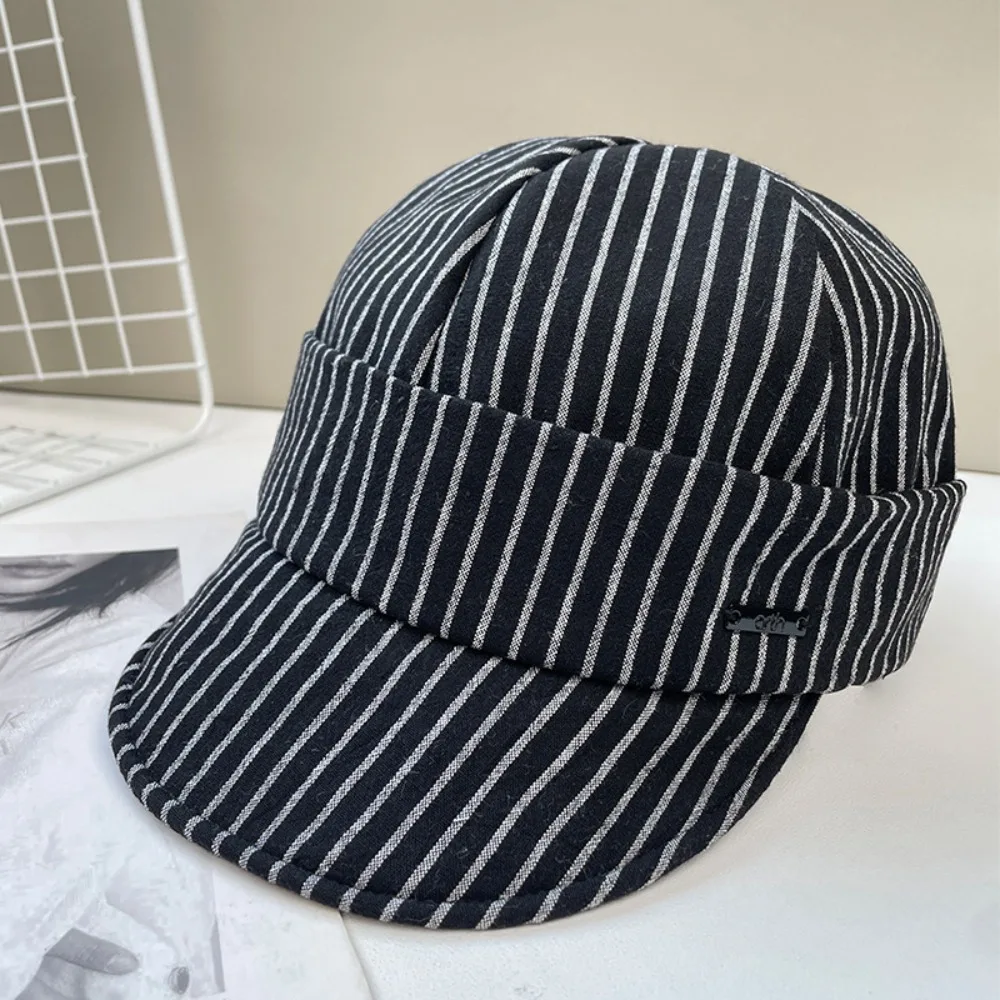 Vintage Korean Striped Peaked Caps Versatile Soft Strip Baseball Cap Casual Classic Newsboy Hats Spring Summer