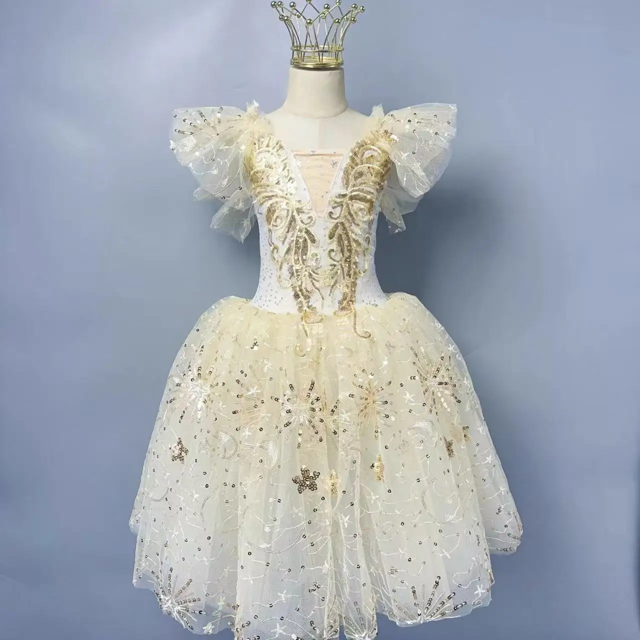 

Heavy Industry Ballet Tutu Dress Girls Professional Modern Dance Skirts Professional Champagne Stage Party Sequin Mesh Skirt