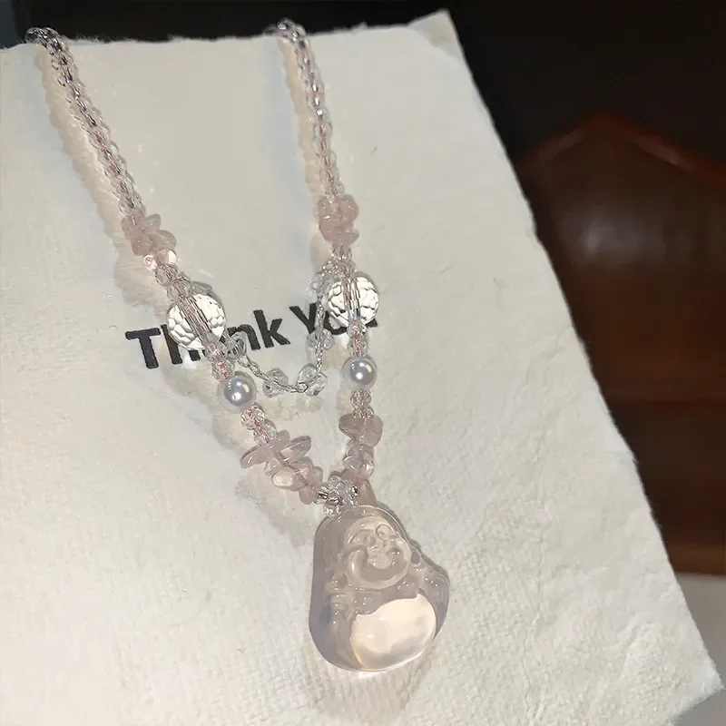 Crystal Necklace Mozambique Powder  Buddha Duke Neck Chain Powder Sweater Chain Mozambique Powder