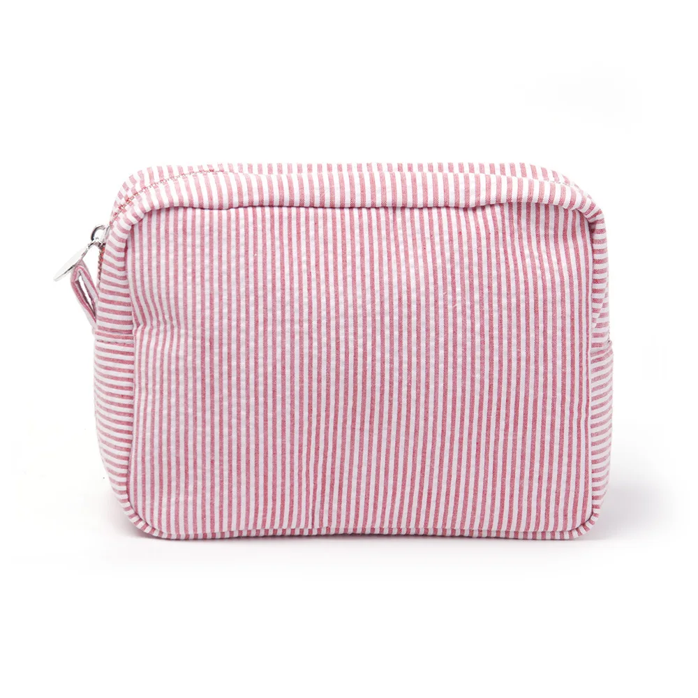 Seersucker Ruffle Cosmetic Bags Pink/Purple Striped Storage Make Up Bags For Women Lady con borsa da viaggio con cerniera