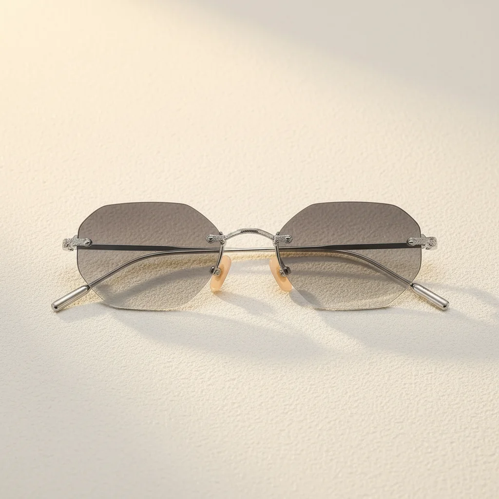 Custom Luxury Designer Unisex Sunglasses Rimless Shades Black Metal Custom Logo Wholesale Stylish Classic Sun Glasses