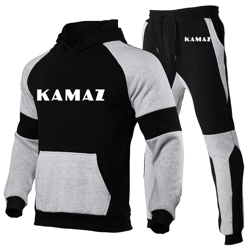 

KAMAZ 2023 Men's New High Quality Stitching Hoodies Popular Hip Hop Sportswears Hooded Sweater Tops+Casual Pants Two-Pieces Suit