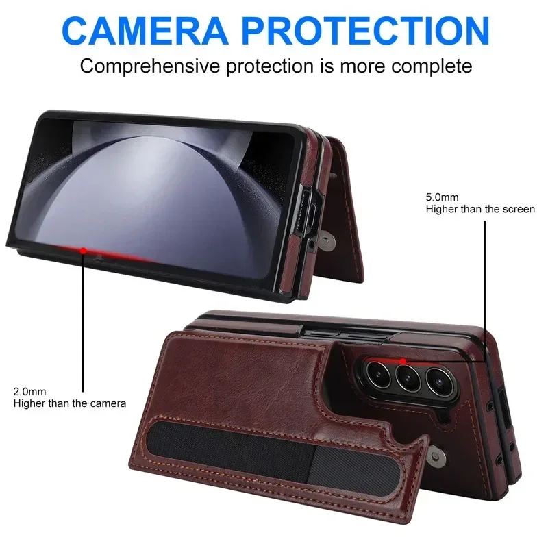 القلم فتحة محفظة جلدية بطاقة جراب هاتف لسامسونج غالاكسي Z أضعاف 7 6 5 4 3 Fold6 Fold5 Fold4 Fold3 Retor فليب حامل غطاء eتوي #6