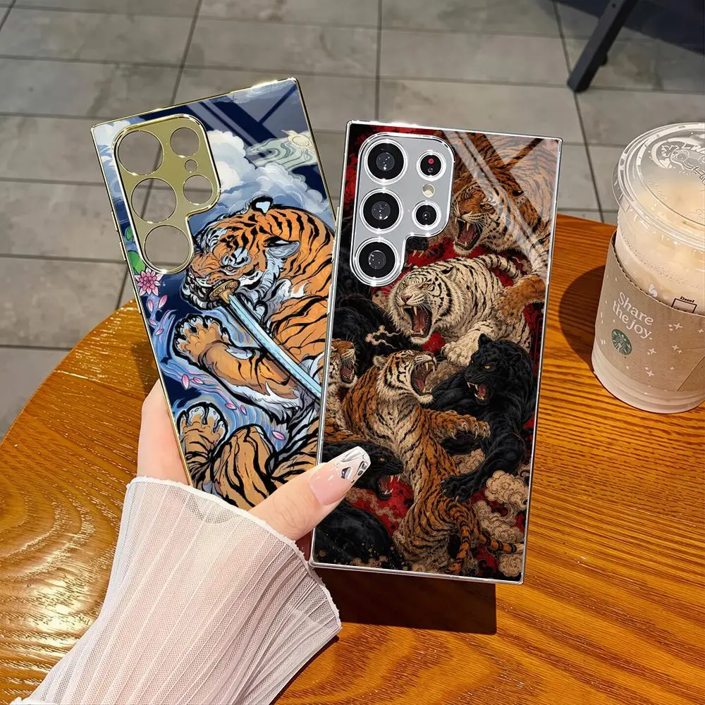 Tiger Aesthetics Phone Case For Samsung S26 S25 S24 S23 S22 S21 FE Ultra Plus Electroplating Silver Cover
