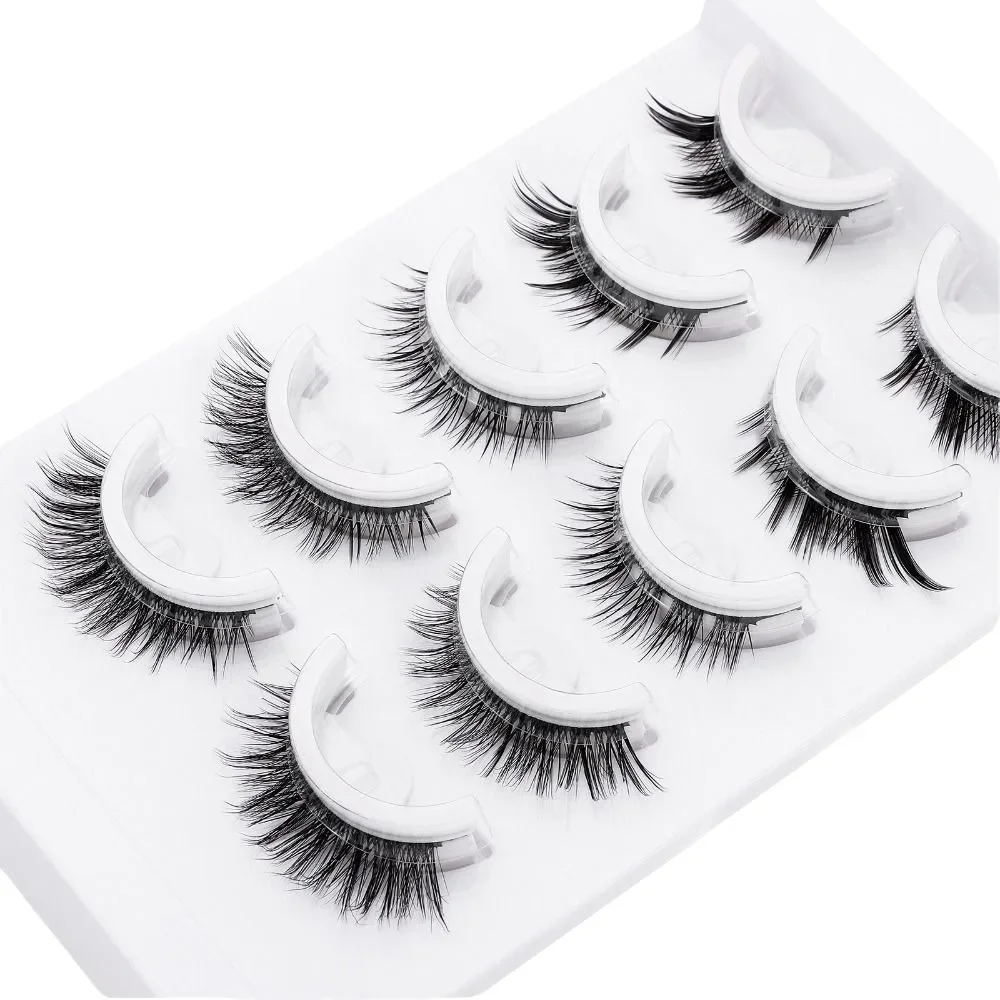 5 Par Naturalnych Rzęs Samoprzylepnych, Naturalne Krótkie Czarne Rzęsy na Taśmie, Efekt Kociego Oka, 6-12MM, Delikatne Rzęsy Wstępnie Przyklejane