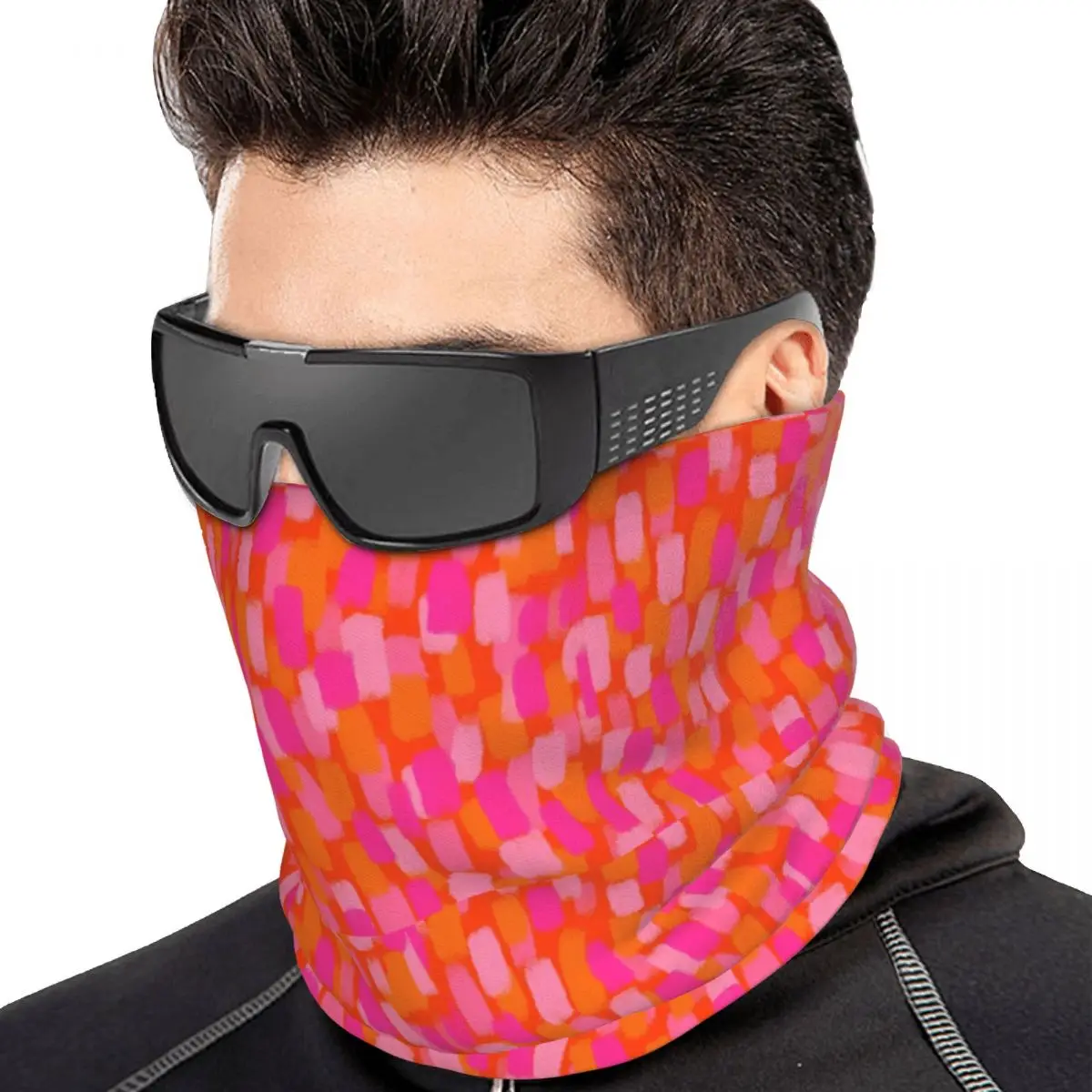 Pink And Orange Multifunctional Elastic Neck Gaiter Dust Proof Face Cover Bandana Unisex for Cycling Hiking Fishing