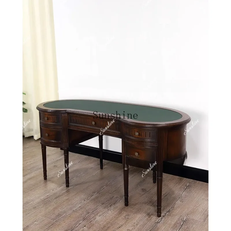 Republic of China retro nostalgic home solid wood leather surface computer homestay club villa design table  FT