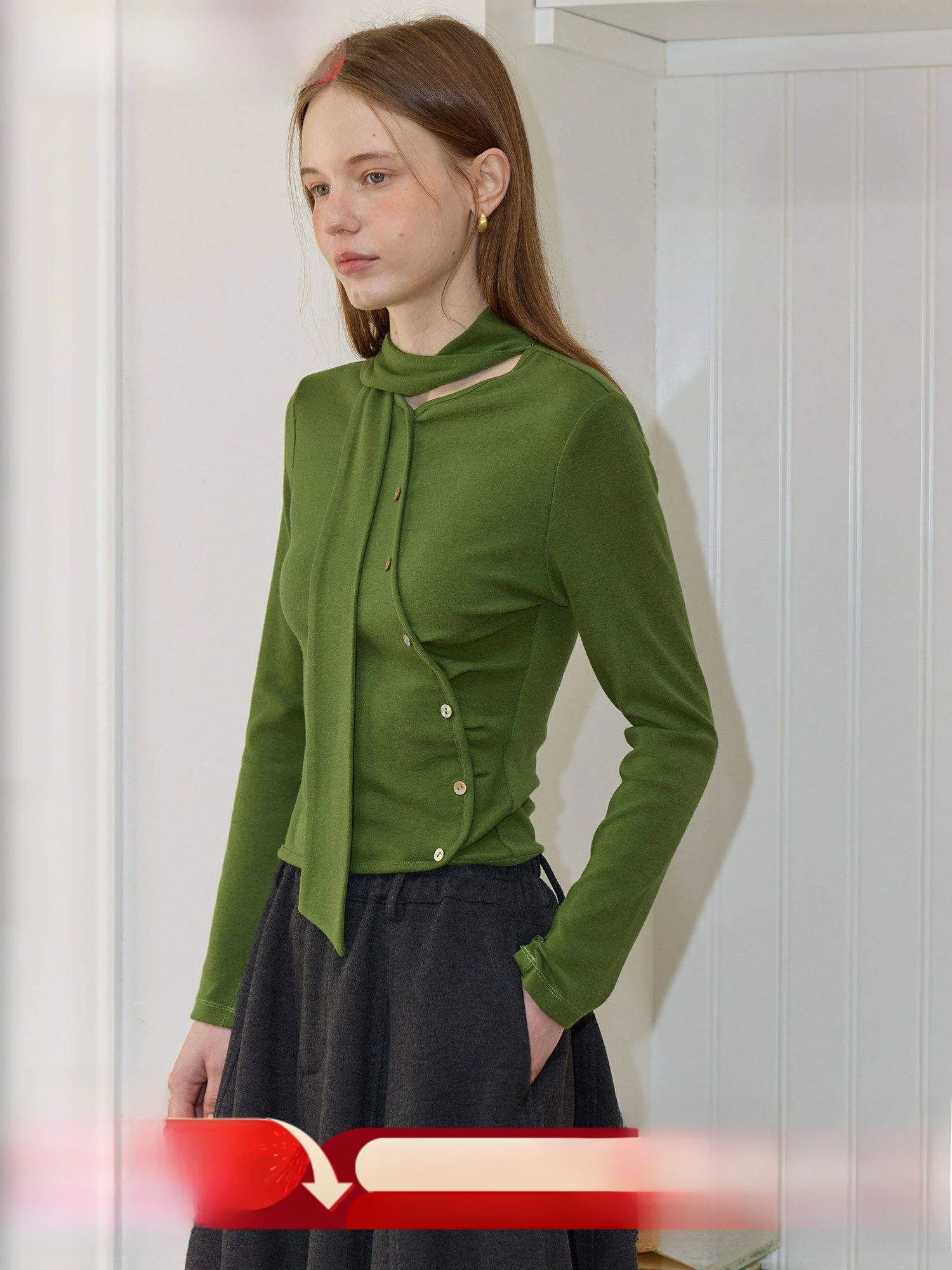 

Ele Knitted Long Sve Asymmetric Waist-Cinched Slim Fit T-irt Women's Personali Base irt Cotton Blend Stretchy