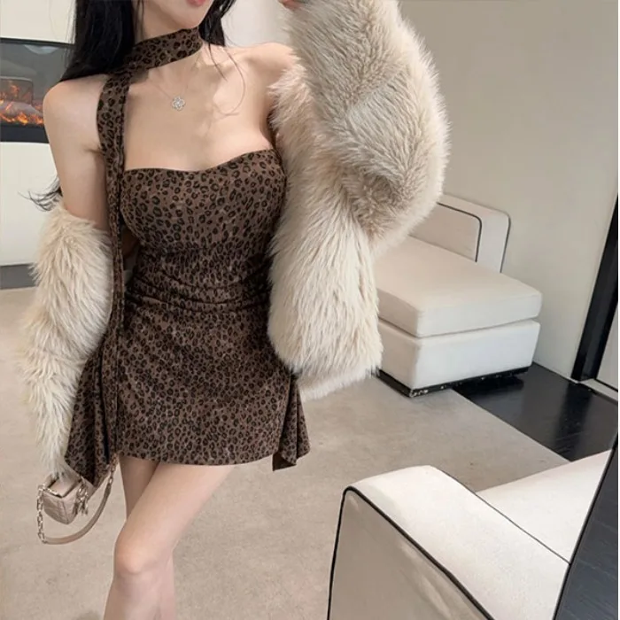 Sexy estampado de leopardo tubo Dr Boting falda desigual conjunto de dos piezas cintura alta ort A-Line Otoño Invierno nueva llegada viaje