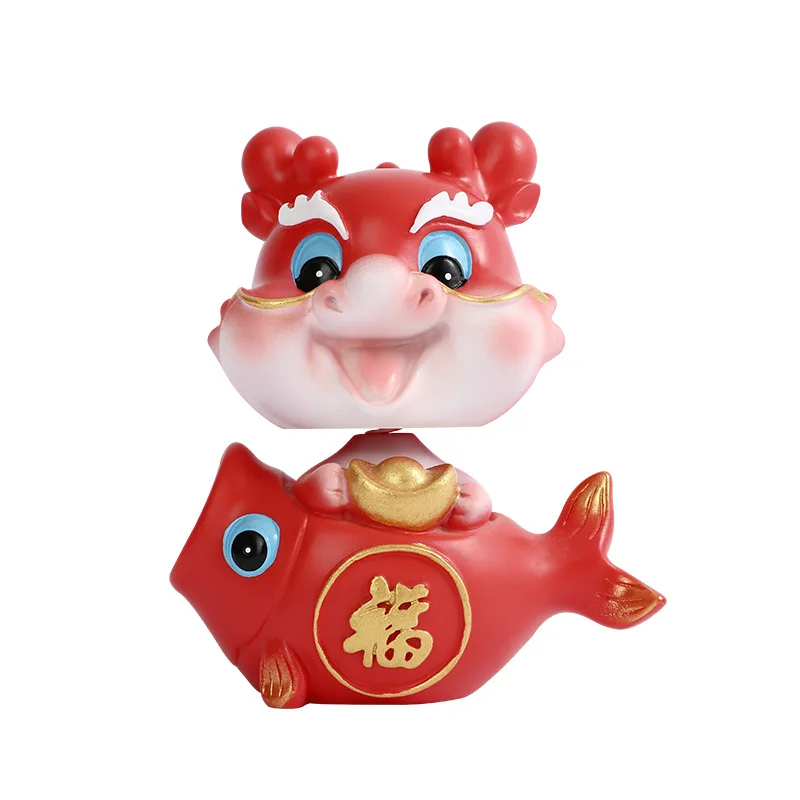 2024 Year Of The Dragon Fortune Lucky Dragon Figurine Rocking Head Ornament Home Decor Desktop Ornament New Year's Gift