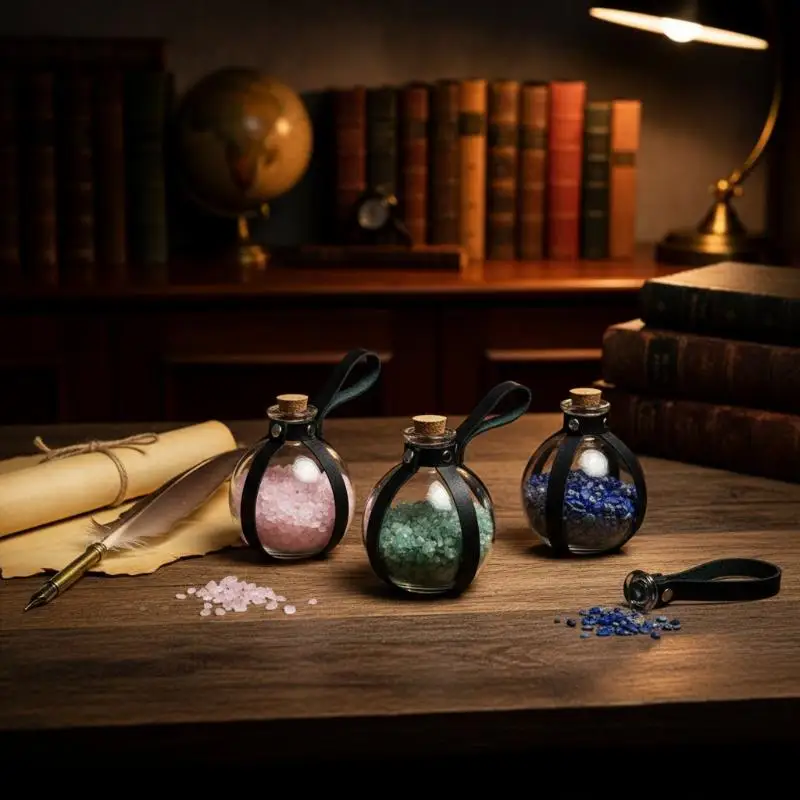 Medieval Cosplay Potion Bottle Holder Cork Glass Dark Magic Wizard Steampunk Prop for LARP Role Play Events
