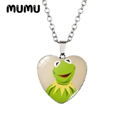 2024 New Kermit the Frog Heart Necklace Miss Piggy Fozzie Glass Printed Photo Pendant Handmade Jewelry Gifts Children