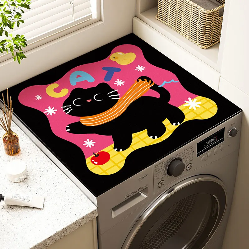 VIKAMA Black Cat & Cartoon Diatom Mud Washing Machine Mat, 6 Designs, Non-Slip Absorbent Cover