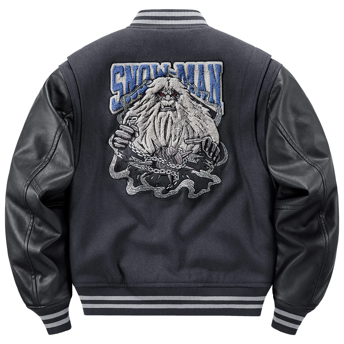 

Man Winter Thicken Cotton Padded Wool Splicing Flight Jacket Snow Monster Embroidery Leather Sleeve Splicing Coat