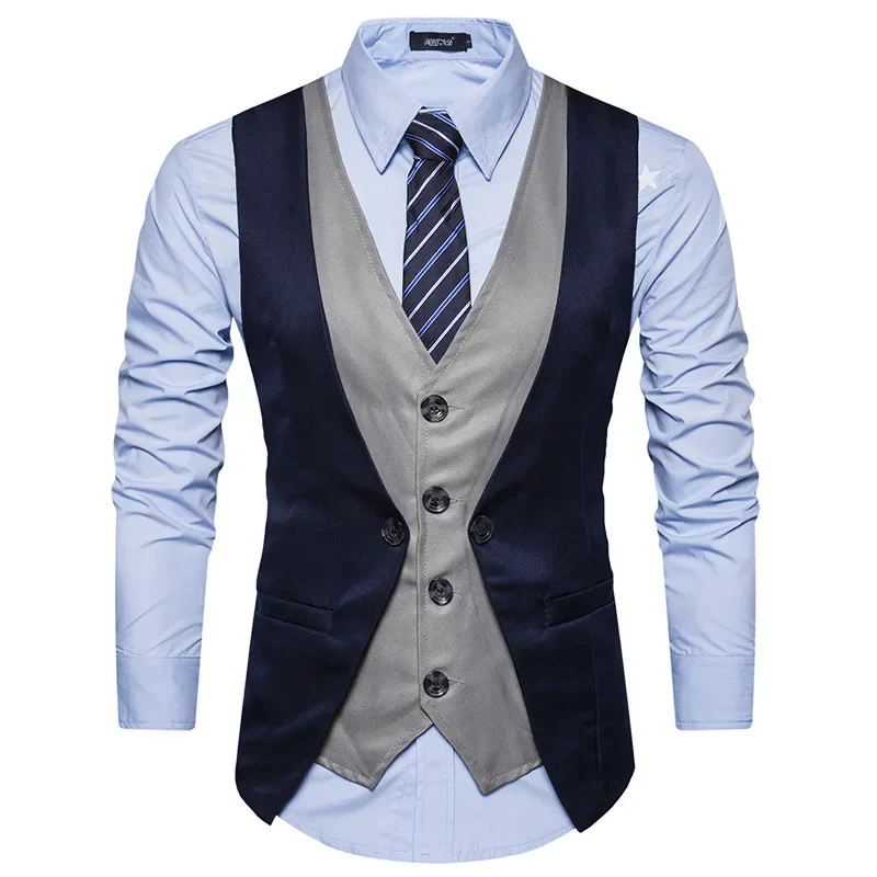 

Men's Spring and Autumn New Combination Fake Two Piece Single Breasted Casual Vest Men's Korean Fit Vest
