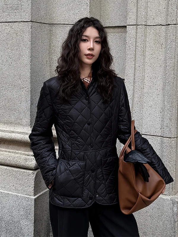 

Женское осеннее теплое пальто Nana Tall DMX Sli из хлопка с молодежным ромбовидным узором, корейский стиль, свободный крой, эффект похудения