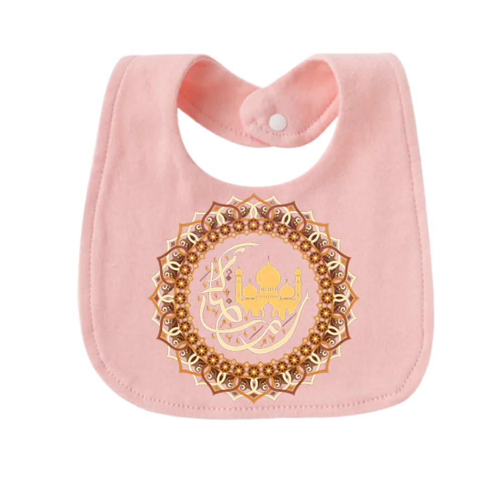 Mosque Print Baby Feeding Bib Double Layer Adjustable Snap Button Soft Cotton Trending Unisex Baby Products