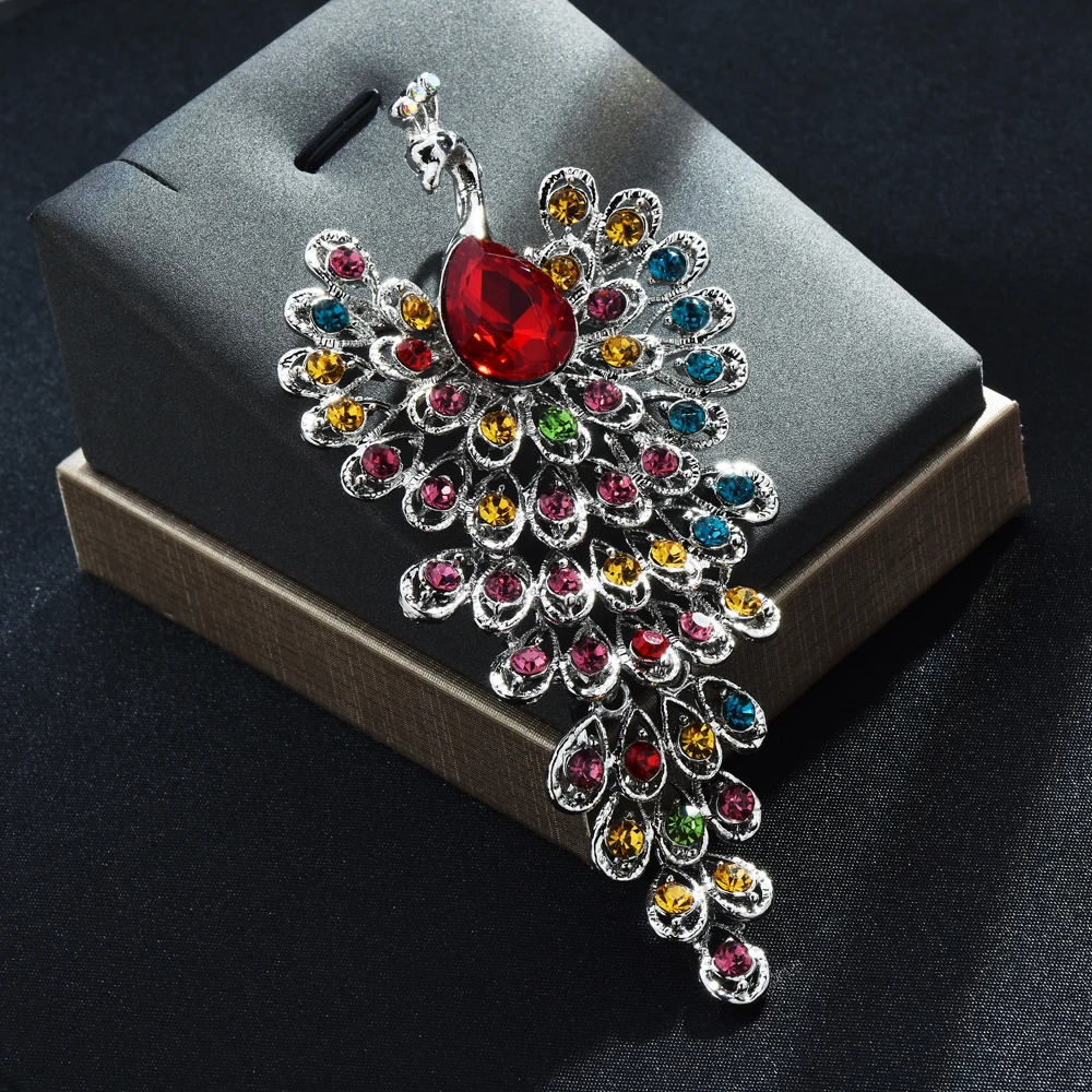 3 Colors Big Crystal Peacock Women Men Brooch Pins Jewelry Gift For Dress and Suits