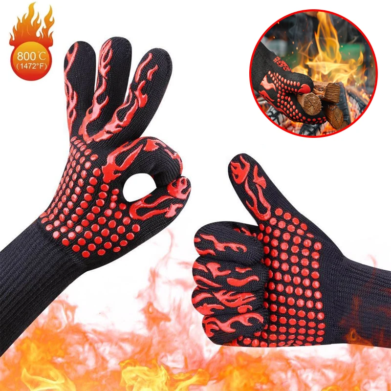 Heat Resistant Gloves Flame Retardant Non-slip Fire  High Temperature Resistant Gloves Suitable Kitchen barbecue cuttingCookware