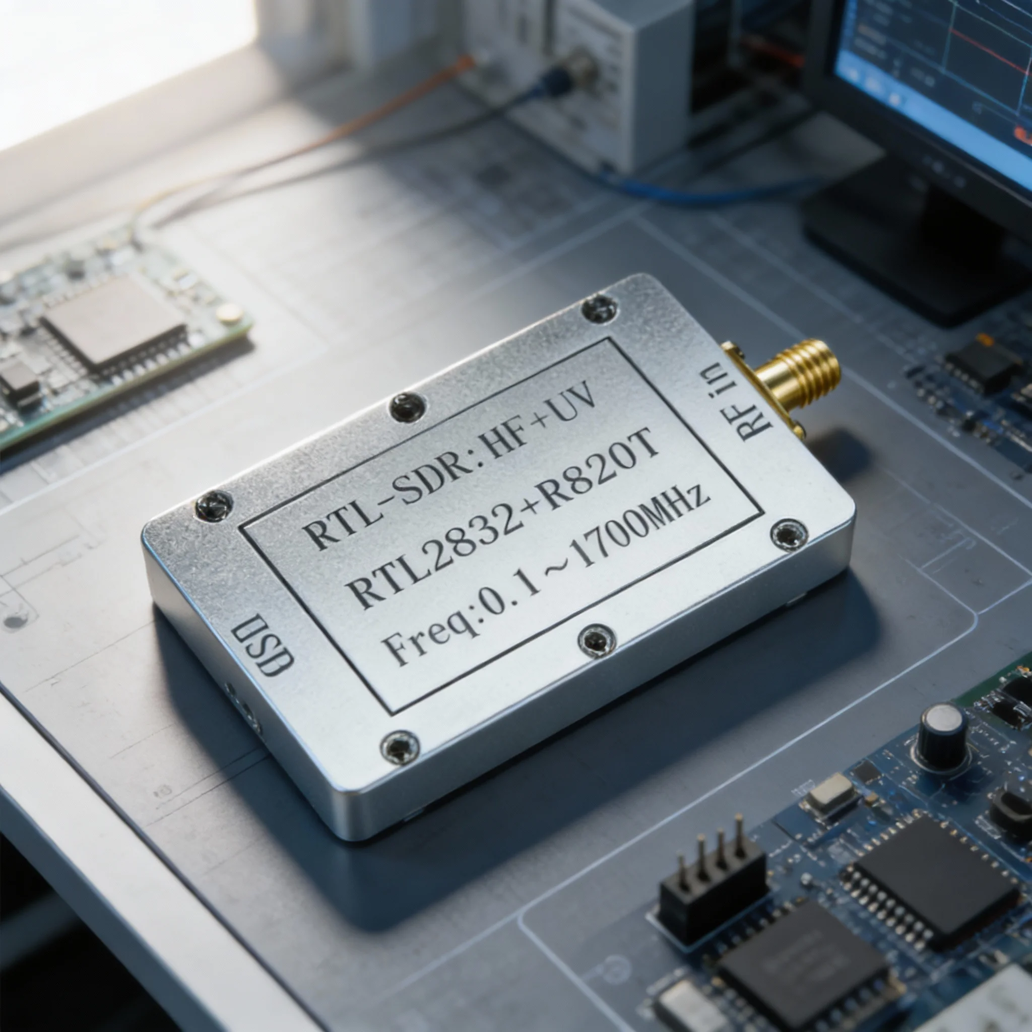 

Комплект программно-определяемого радиоприемника (RTL) с полным диапазоном 100 кГц-1,7 ГГц, алюминиевые детали