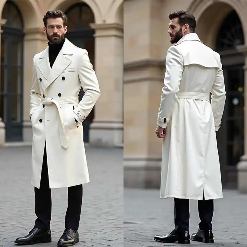 

Solid England Style Men's Overcoat Double-Breasted Long Coat Casual Autumn Winter Street Fashion Outdoor Warm Customized