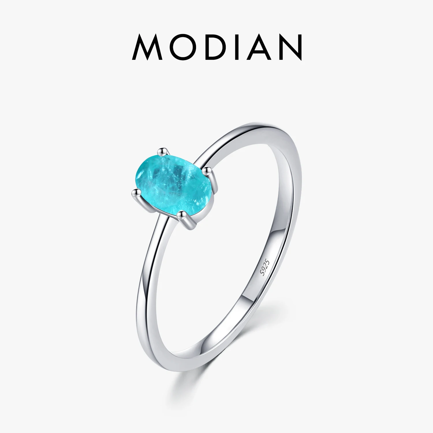 Modian 925 Sterling Silver Fashion Oval Finger Rings for Women Elegant Paraiba Tourmaline Engagement Wedding Statement Jewelry