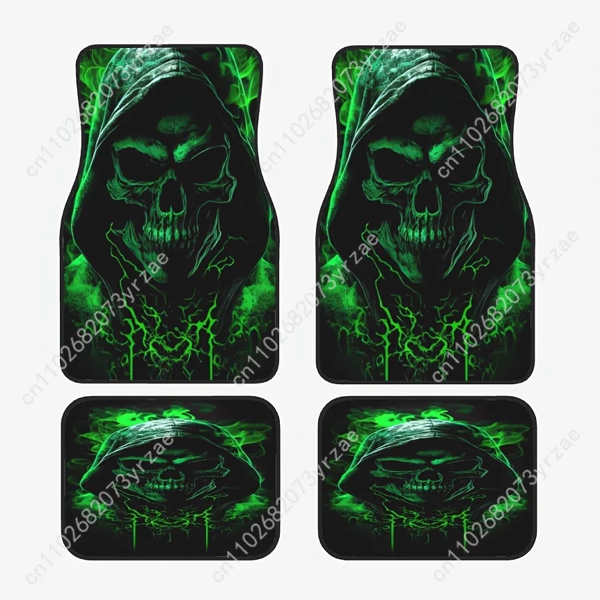 

Green Skull 4pcs Universal Car Floor Mats All-Season Fashionable Auto Interio Absorbent Non-Slip Washable Car Floor Mats