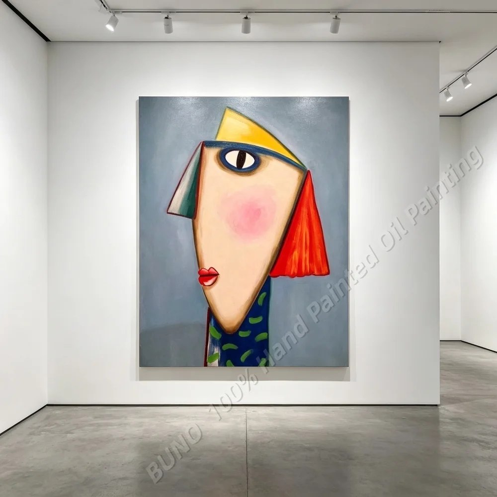 100% Hand Painted Original Abstract Cubist Portrait Oil Painting Metallic Gold Wall Art For Living Room Bedroom Home Decor