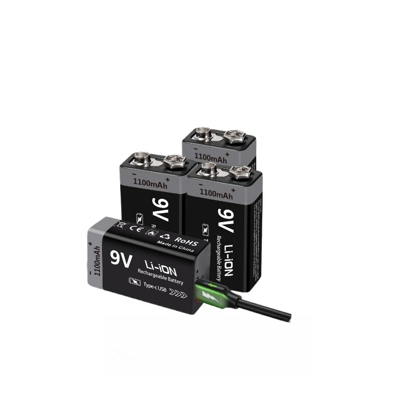 2PCS For RC Helicopeter Model Multimeter Toy New 9V Rechargeable Battery 1100mAh USB Type-C Rechargeable 6F22 9V Li-ion Battery