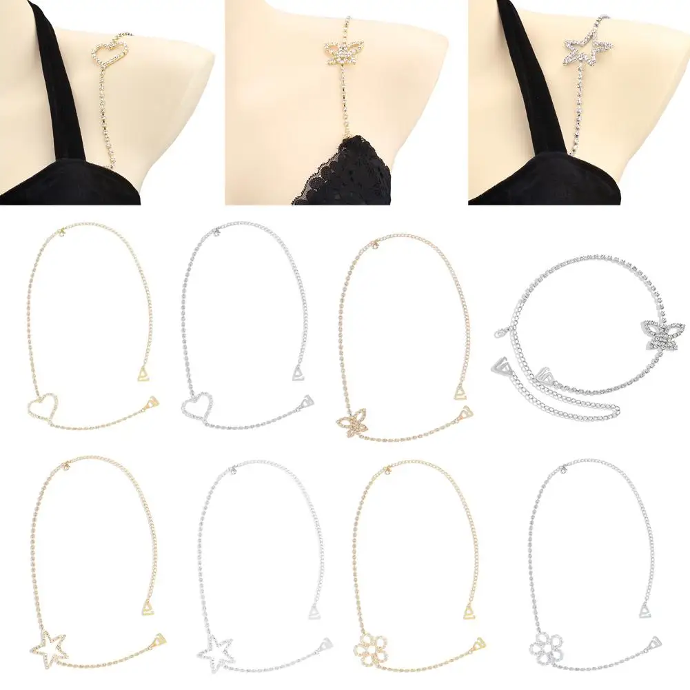 Women Shoulder Chain Butterflies Shiny Rhinestone Decor Clothes Chain Off Dress Chain Matching Bra Bandeau Shoulder Brassie P2P0