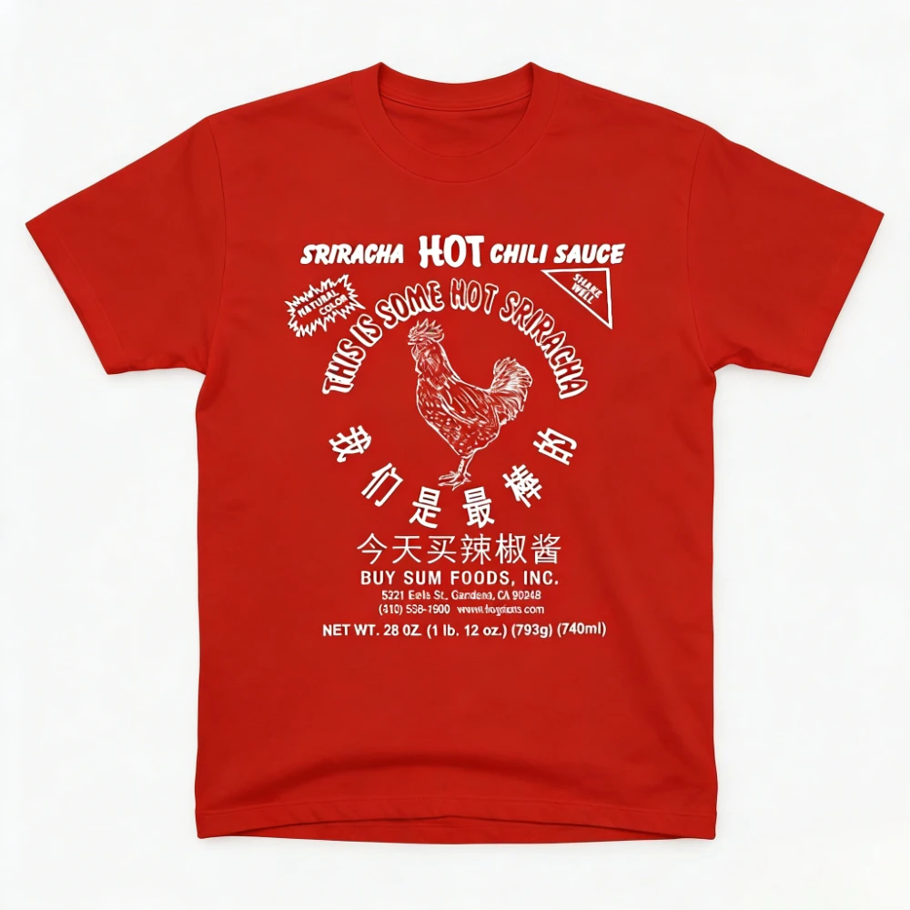 Camisetas unisex de gran tamaño, camisetas con estampado de gallo y salsa picante Sriracha, camisetas de algodón de primera calidad para hombres y mujeres, meme divertido sobre comida