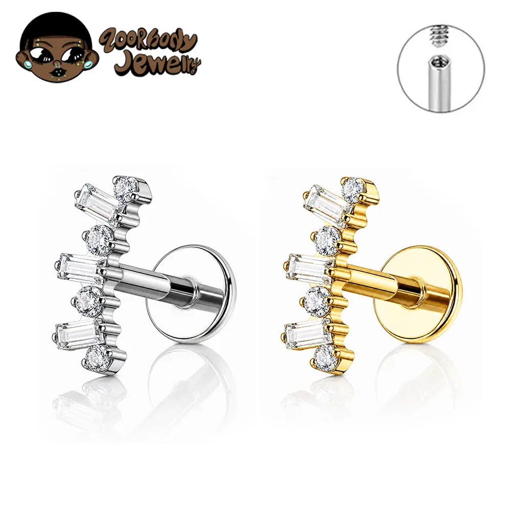 ZOOR ASTM F136 Titan-Ohrpiercing für Helix und Conch mit CZ-Top, Knorpel-Tragus-Ohrringe, Ohr-Lippenstecker, Zungen- und Nagelschmuck