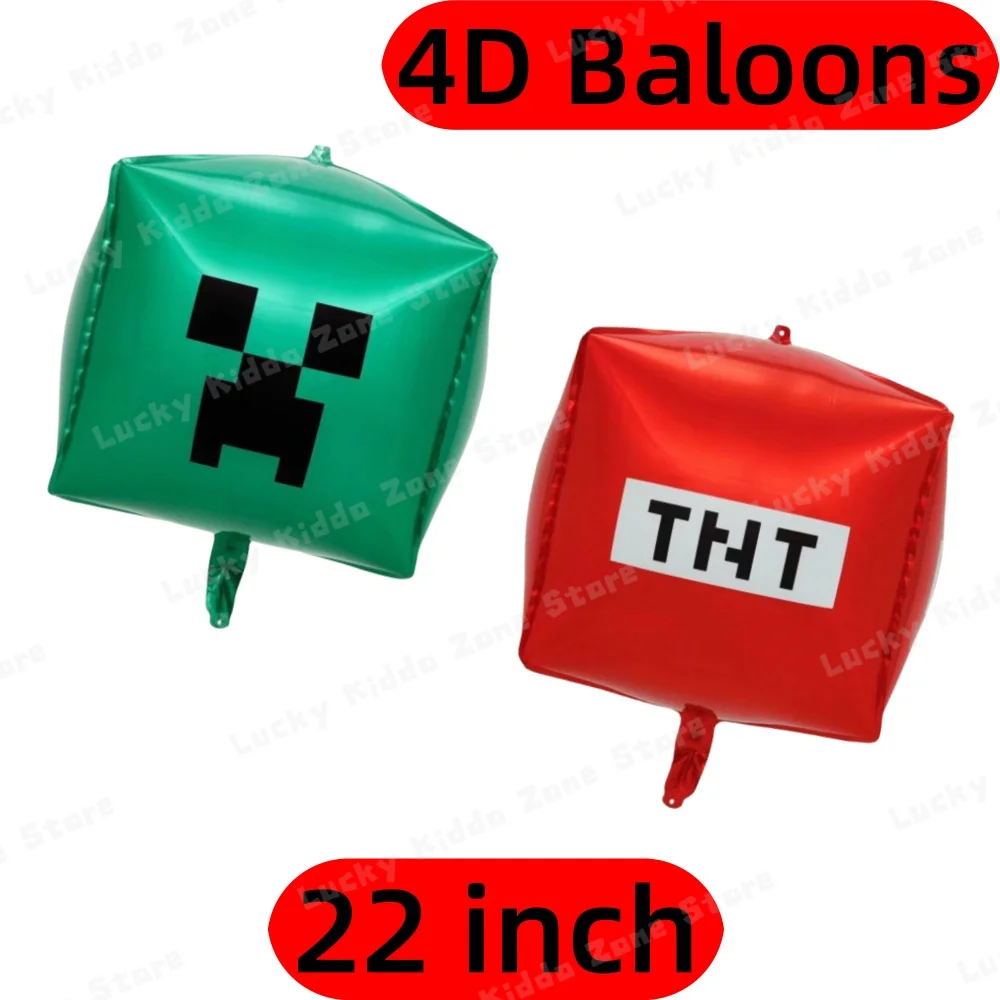 2/4/6Pcs 4D Miner Crafting Balloon 22 Inch Pixel Game Balloons Set For Kids Baby Shower Boys Birthday Party Decoration Supplies