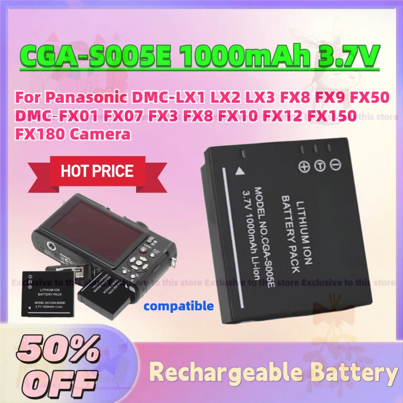 

New CGA‑S005E 1000mAh 3.7V Battery for Panasonic DMC-LX1 LX2 LX3 FX8 FX9 FX50 DMC‑FX01 FX07 FX3 FX8 FX10 FX12 FX150 FX180 Camera