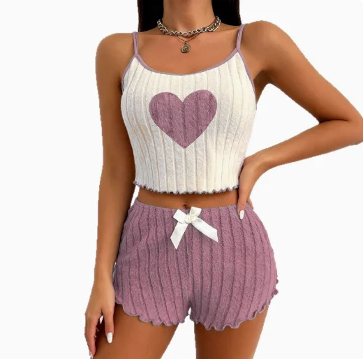 Women's Heart Print Cami & Shorts Set - close-up view