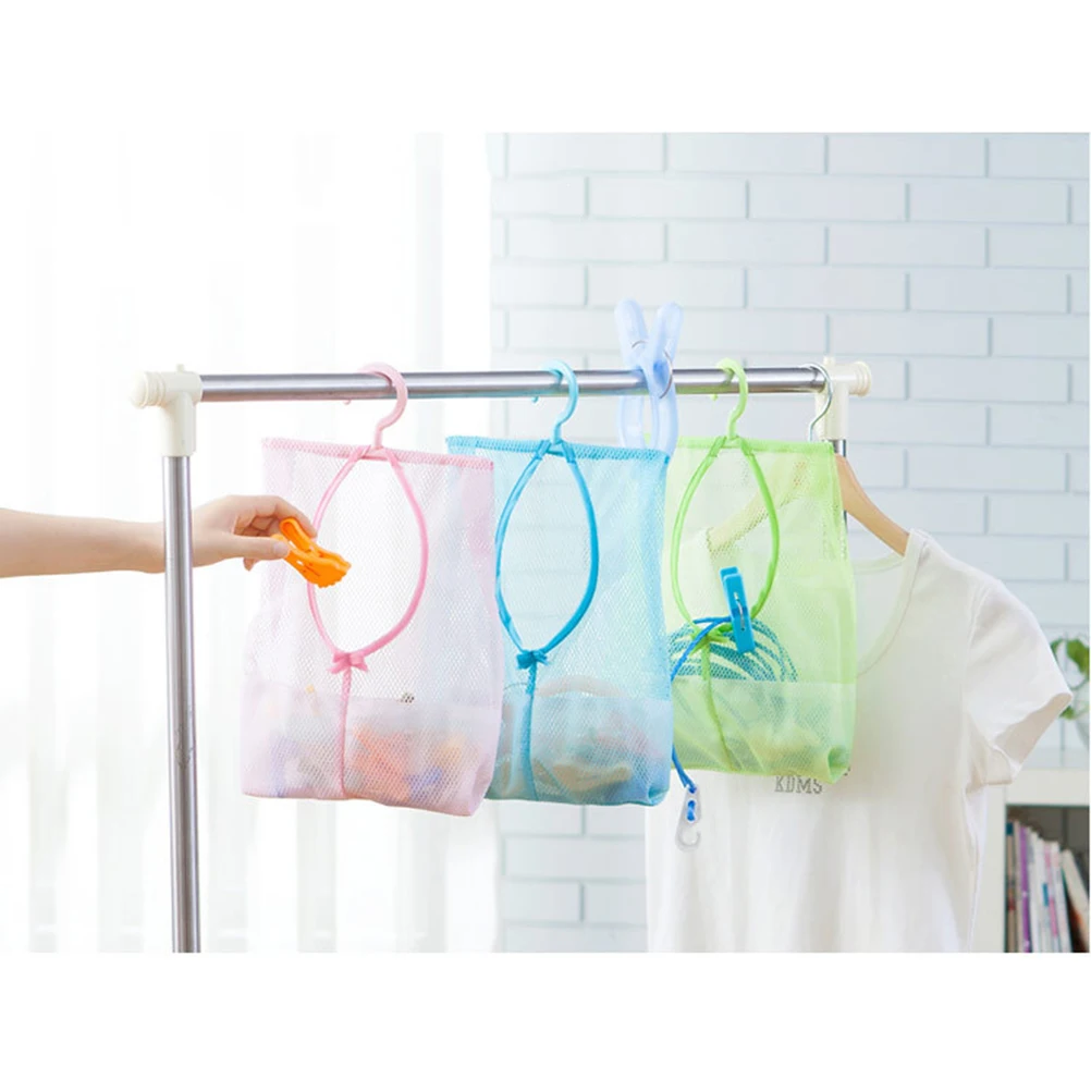

Multipurpose Mesh Clothesline Bag Pink with Hanger Convenient Storage for Bathroom Kitchen Home Drying Socks Underwear