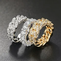 Cuban Link Ring for Women Hiphop Mens Rings Zircon Gold Color Finger Accessories Fashion Hippie Jewelry Wholesale OHR021