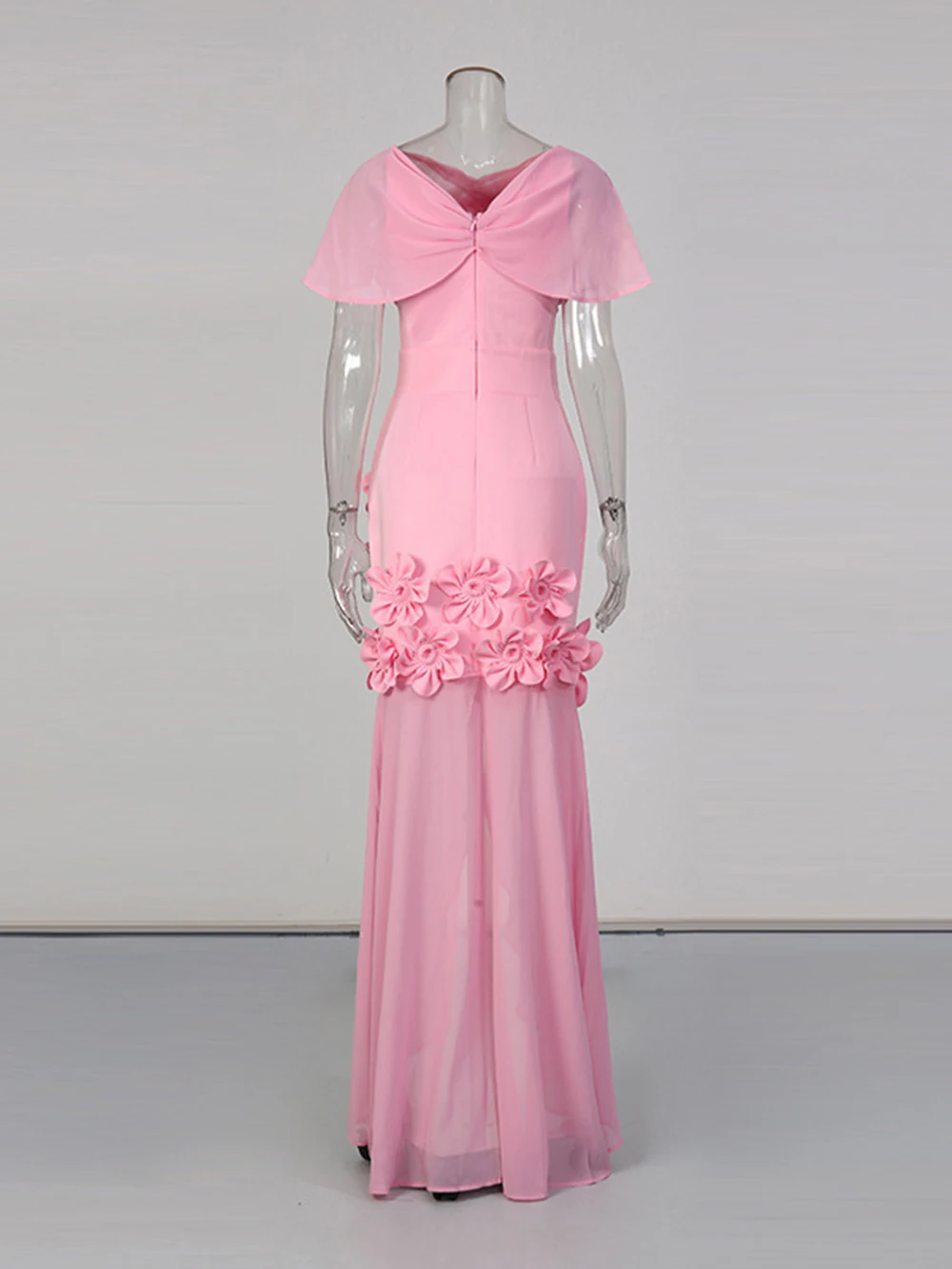 Modphy Elegant Patchwork Appliques Slim Long Dress Raglan Sleeve Pink Flower Sexy Front Slit Maxi Dress Celebrity Evening Party