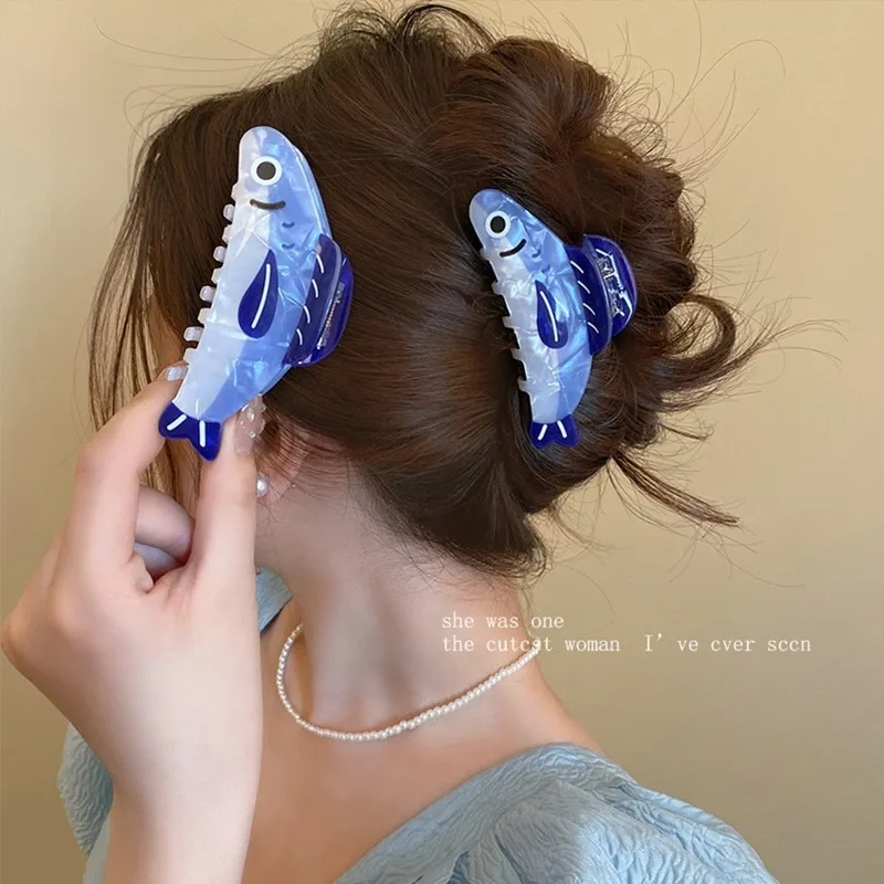 

Sardine Fish Ponytail Clip Acetate Acrylic Shark Clip Ocean Animal Geometric Hair Grab Clamps Cute Women Girls Hair Accessories