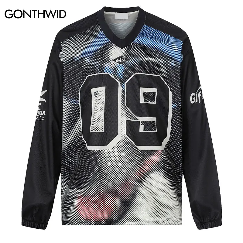 

Men Vintage T-Shirt Y2K Grunge Dog Graphic Printed Patchwork Sports Tshirt Streetwear Harajuku Casual Loose Long Sleeve Shirts