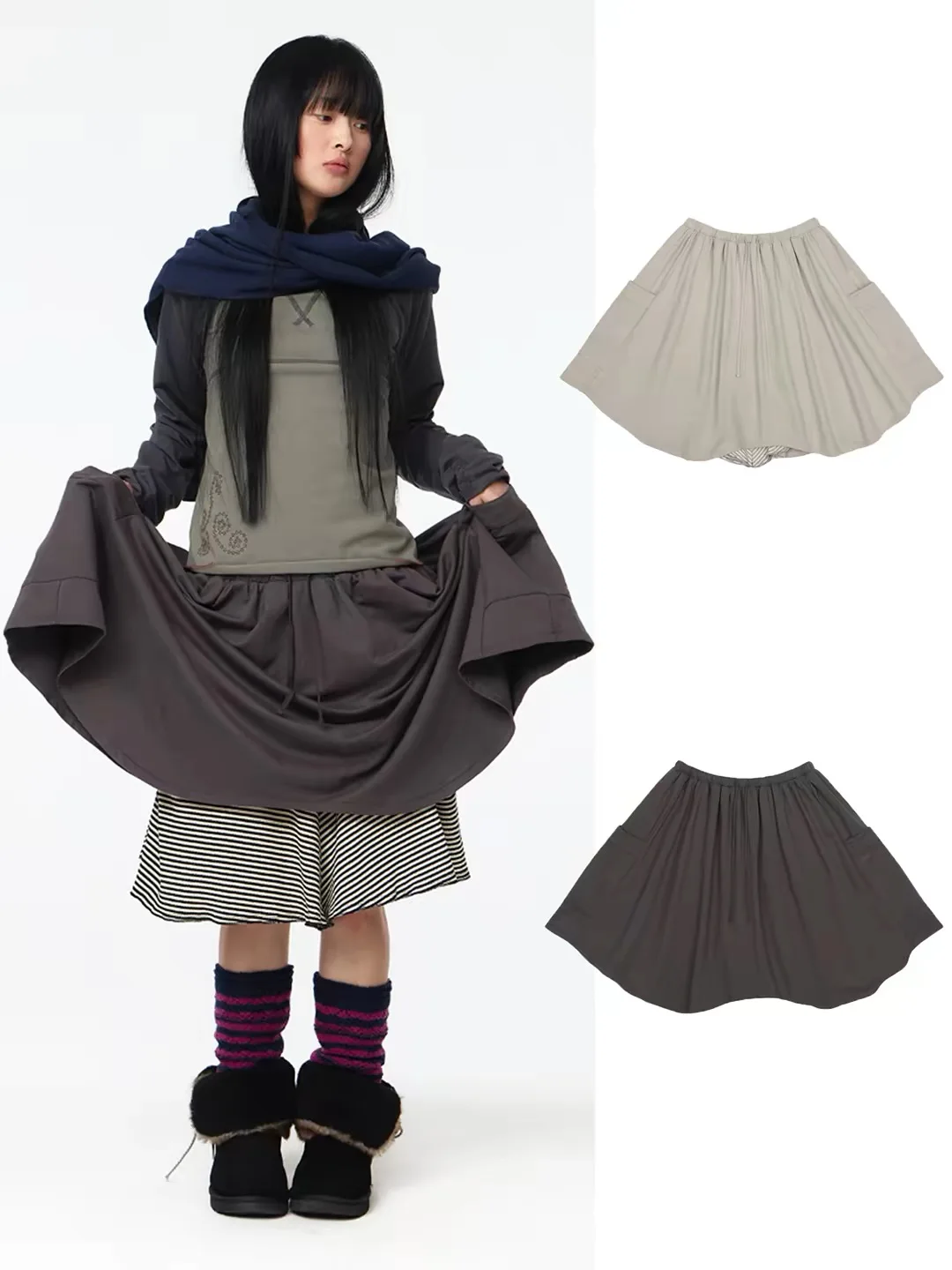 Autumnal Retro Japanese Style Pleated Skirt Pants High Waist A-Line Half-length Women's Fashion Commute Floral Print Patchwor...