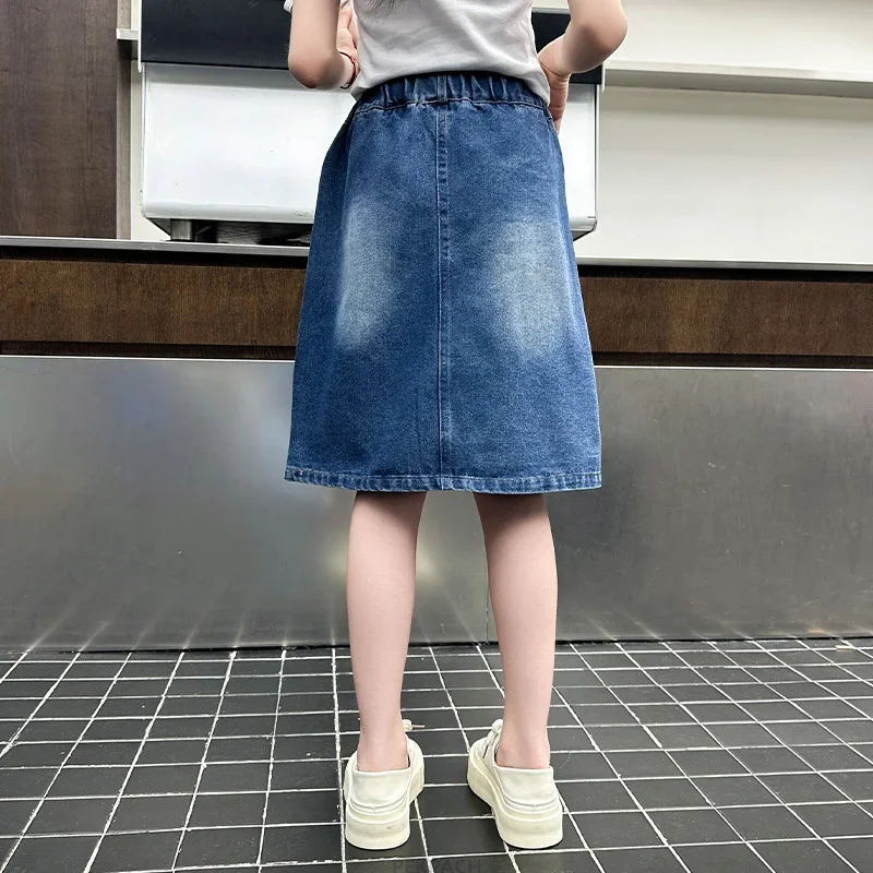 Fashion Pencil Skirts with Bow Knot For Kids Teenager Age 5 6 7 8 9 10 13 14Y Summer Children vintage Denim Skirt for Teen Girl