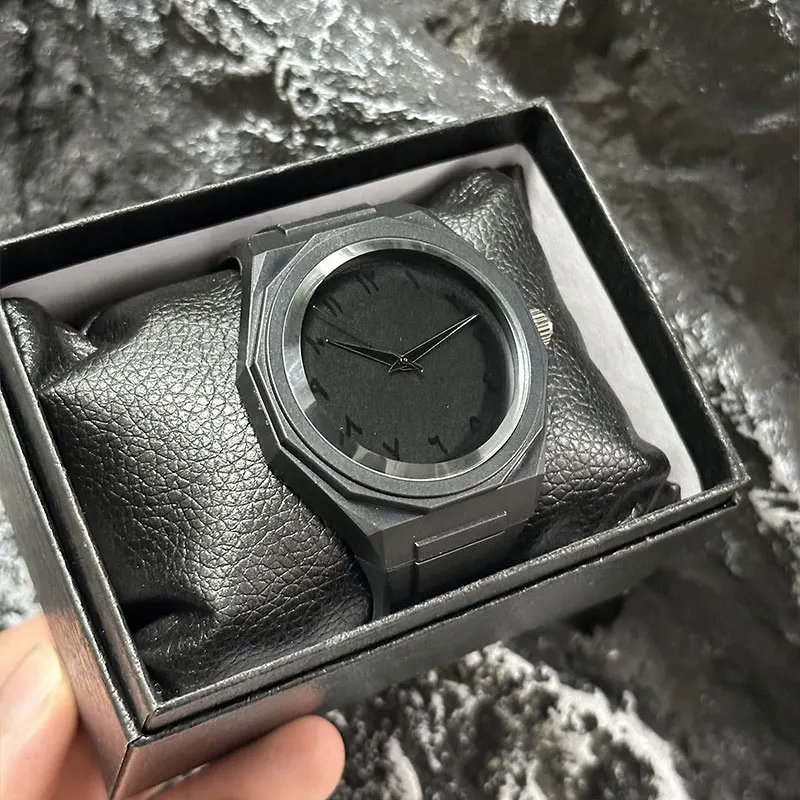 2025 Personalized Creative All Black Men's Watch Arabic Digital Sports Leisure Plastic Quartz Watch Customizable