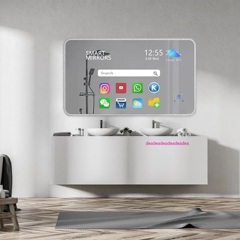

Touch Screen Interactive Rectangle Wall Mirror Customised Led Light Waterproof Smart Magic Mirror with Tv WIFI Bath Mirrors